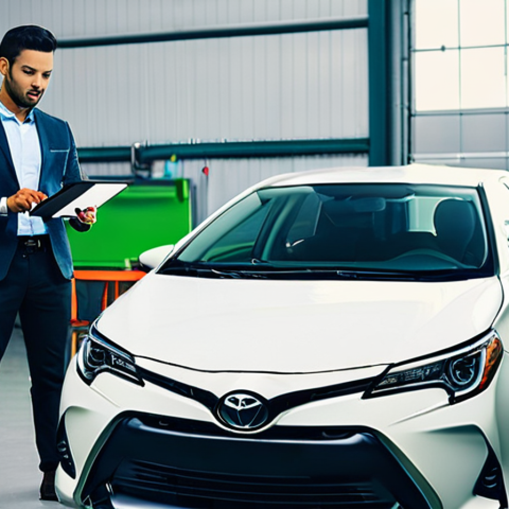 토요타 코롤라 하이브리드의 유지비 - **Prompt:** A serene and content individual, mid-30s, dressed in smart casual attire, stands beside ...