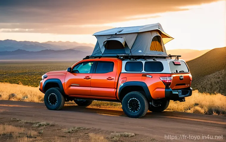 토요타 타코마의 적재 용량 - **Prompt:** A rugged yet pristine 2024 Toyota Tacoma Double Cab with a 5-foot bed is parked in a sub...