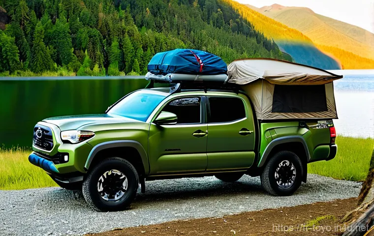 토요타 타코마의 장기 시승기 - **Conquering the Wilderness:**
    "A rugged 2024 Toyota Tacoma TRD Pro in a bold metallic orange or...