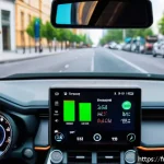 토요타 라브4 플러그인 하이브리드의 배터리 수명 - A detailed close-up of a Toyota RAV4 Plug-in Hybrid dashboard display showing battery health statist...