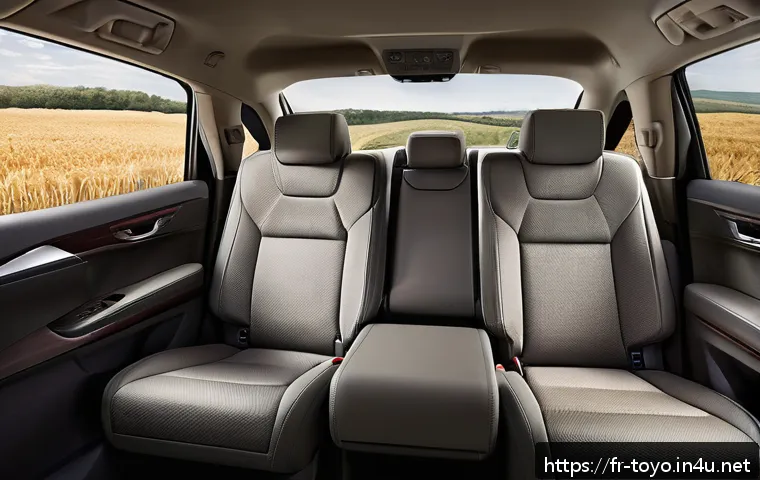 토요타 하이랜더의 장거리 주행 성능 - A spacious and modern Toyota Highlander interior during a long family road trip, featuring three row...
